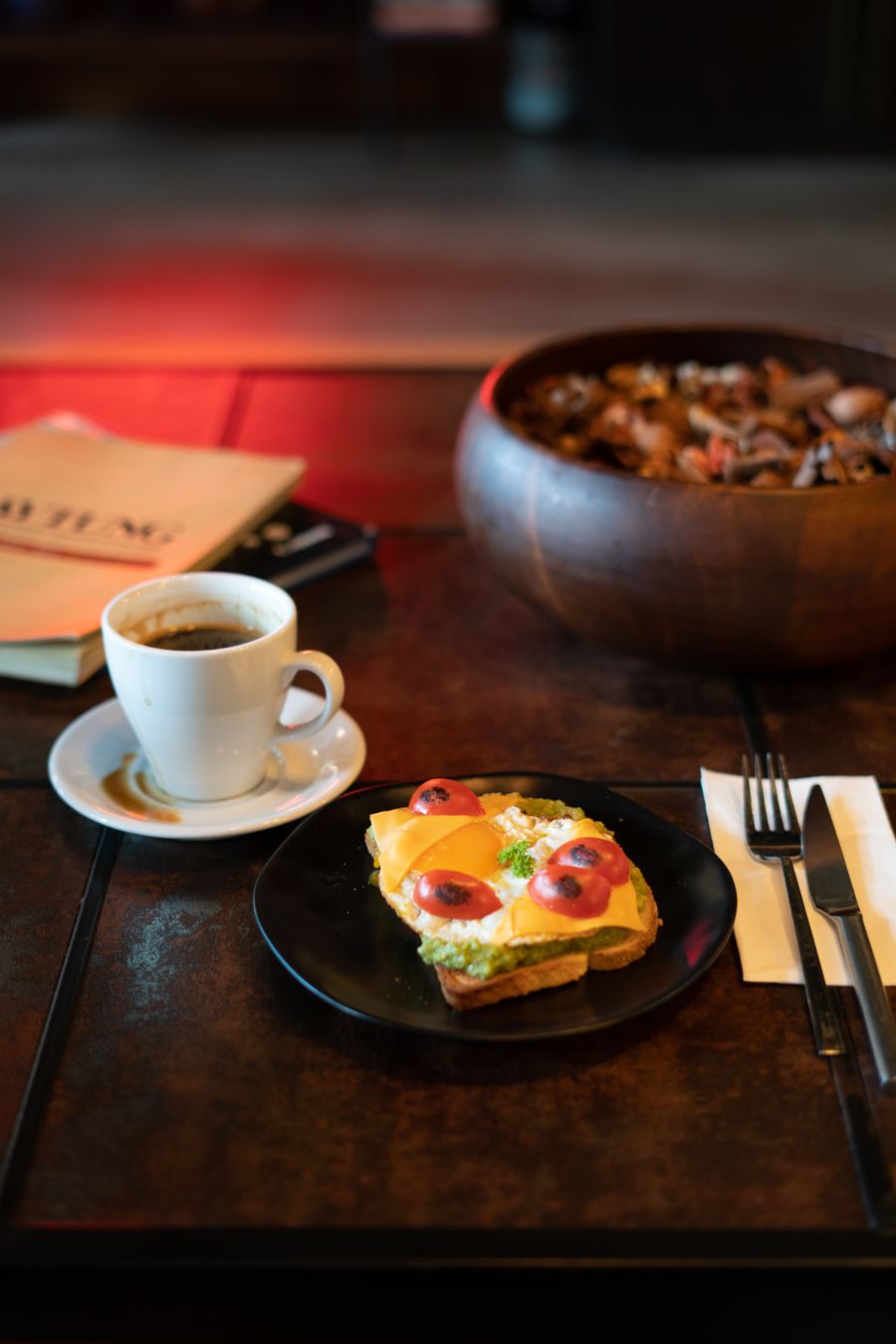 Signature toast and coffee on a rustic table
