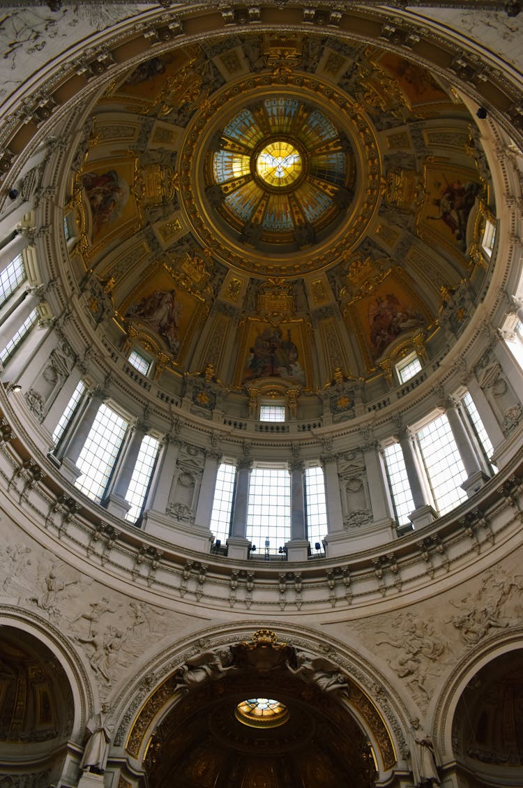 Low Angle Shot Of Berlin Cathedral Dome Ceiling