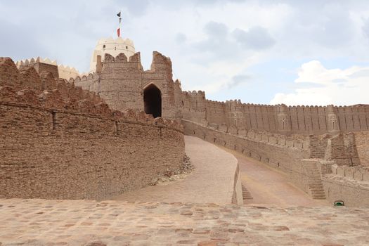 View of the historic Kot Diji Fort in Sindh, Pakistan, showcasing ancient architecture.