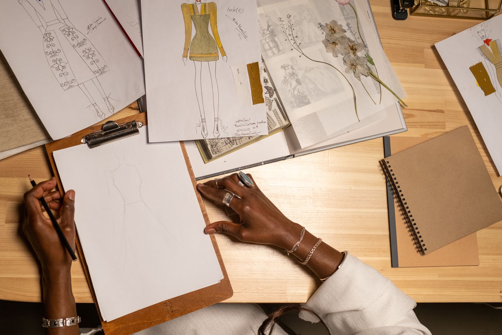 Concept sketches laid out during design process