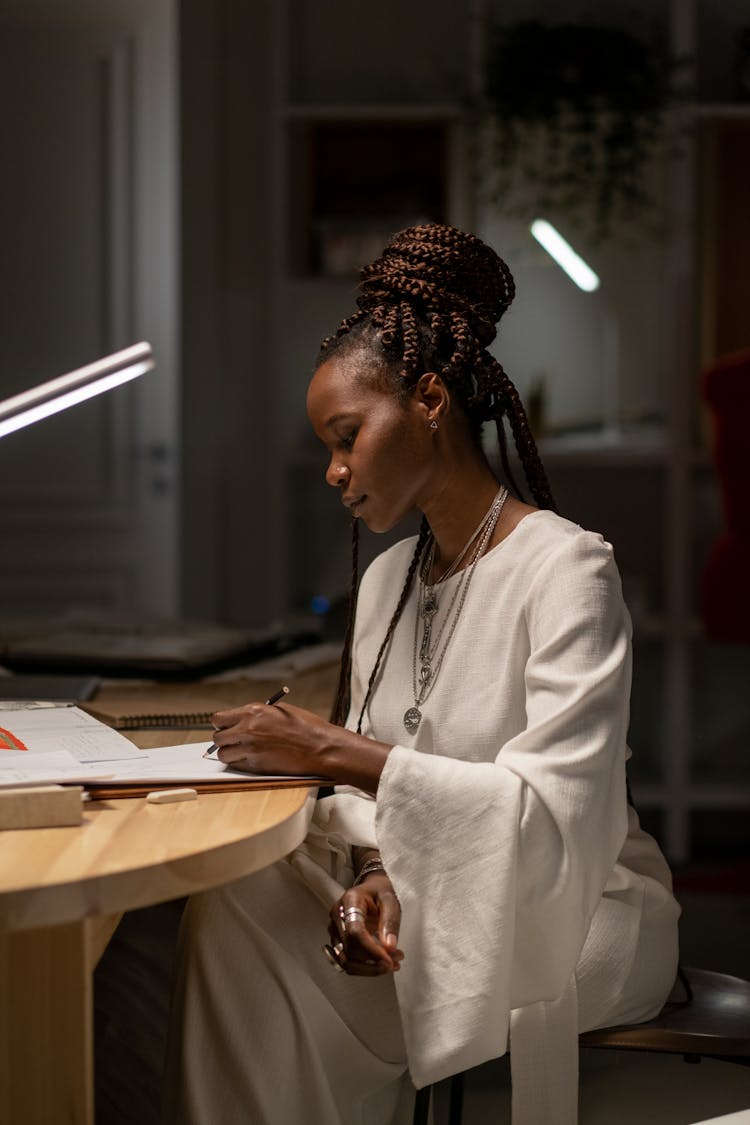 Fashion Designer Working In Dimly Lit Room