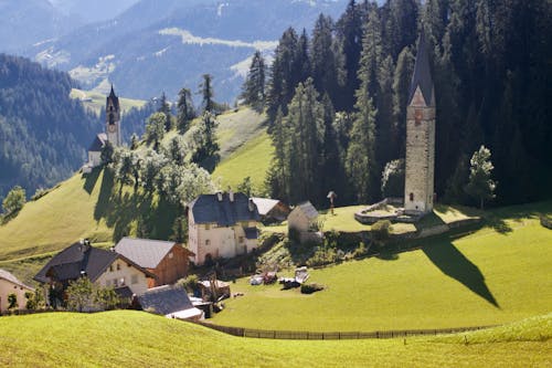 Houses on Green Grass Field Near Green Trees