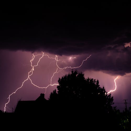 Lightning Strike Across the Night Sky 