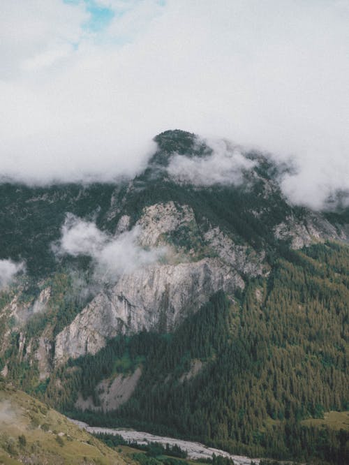 Mountain View on Valley with Flowing River Below