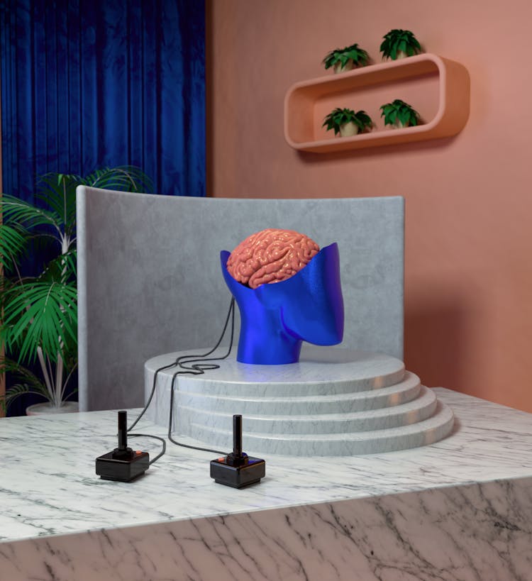 Modern Sculpture Of Head And Brain 