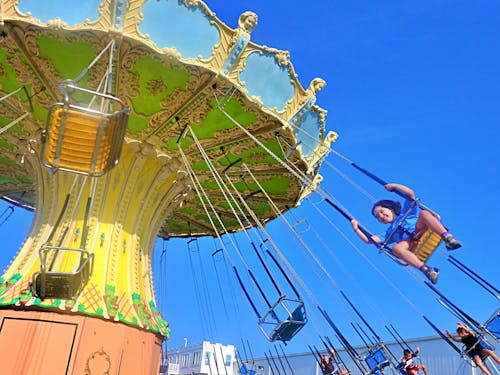Free stock photo of amusement ride, flying swings, fun