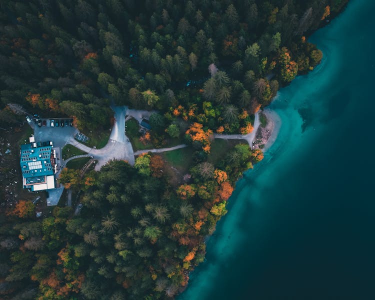A Drone Photo Of Lake, Lago Di Tovel, Italy 
