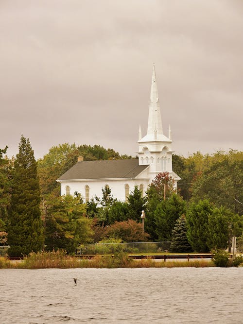 Immagine gratuita di alberi verdi, campanile, chiesa