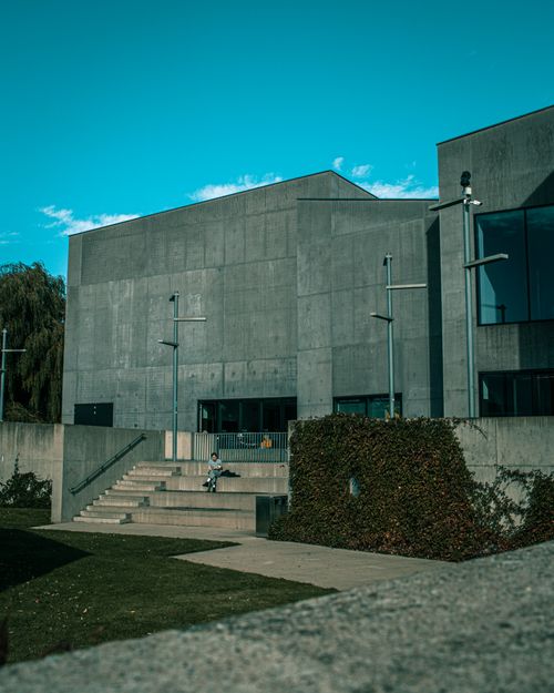 Free Concrete building with stairs and greenery in Wakefield, England. Stock Photo