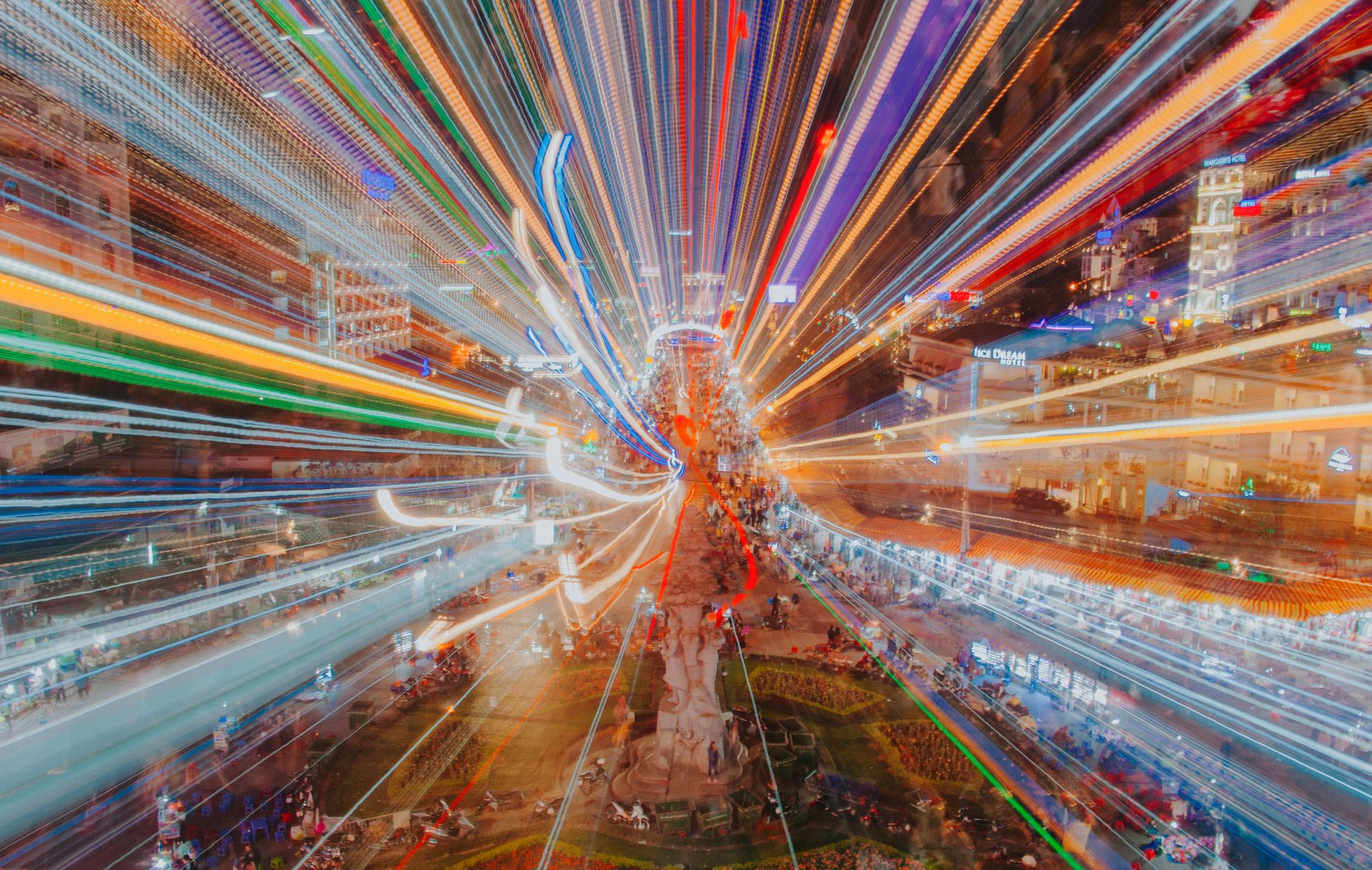 Dynamic urban night scene with vibrant light streaks and long exposure effects on a bustling street.. pexels, dynamic, urban