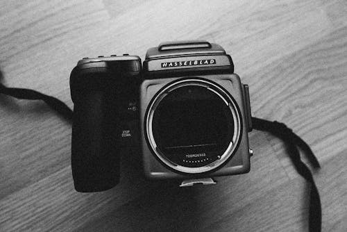 Grayscale Photo of a Digital Camera