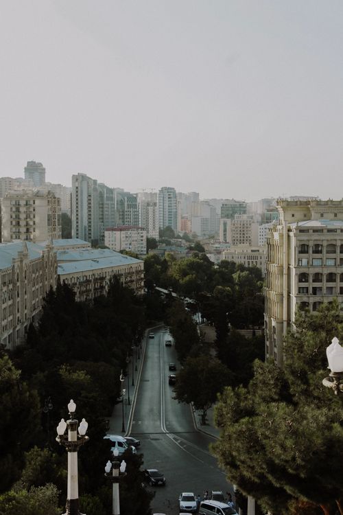 Free Stunning aerial view of Baku cityscape showcasing urban architecture and roads. Stock Photo