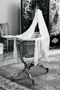 Monochrome Photo of Bassinet with Fabric