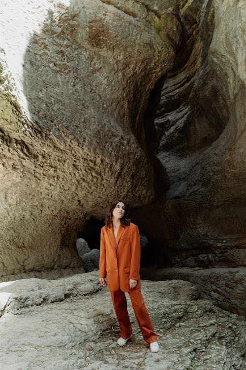 Full Shot of Woman in an Orange Suit 