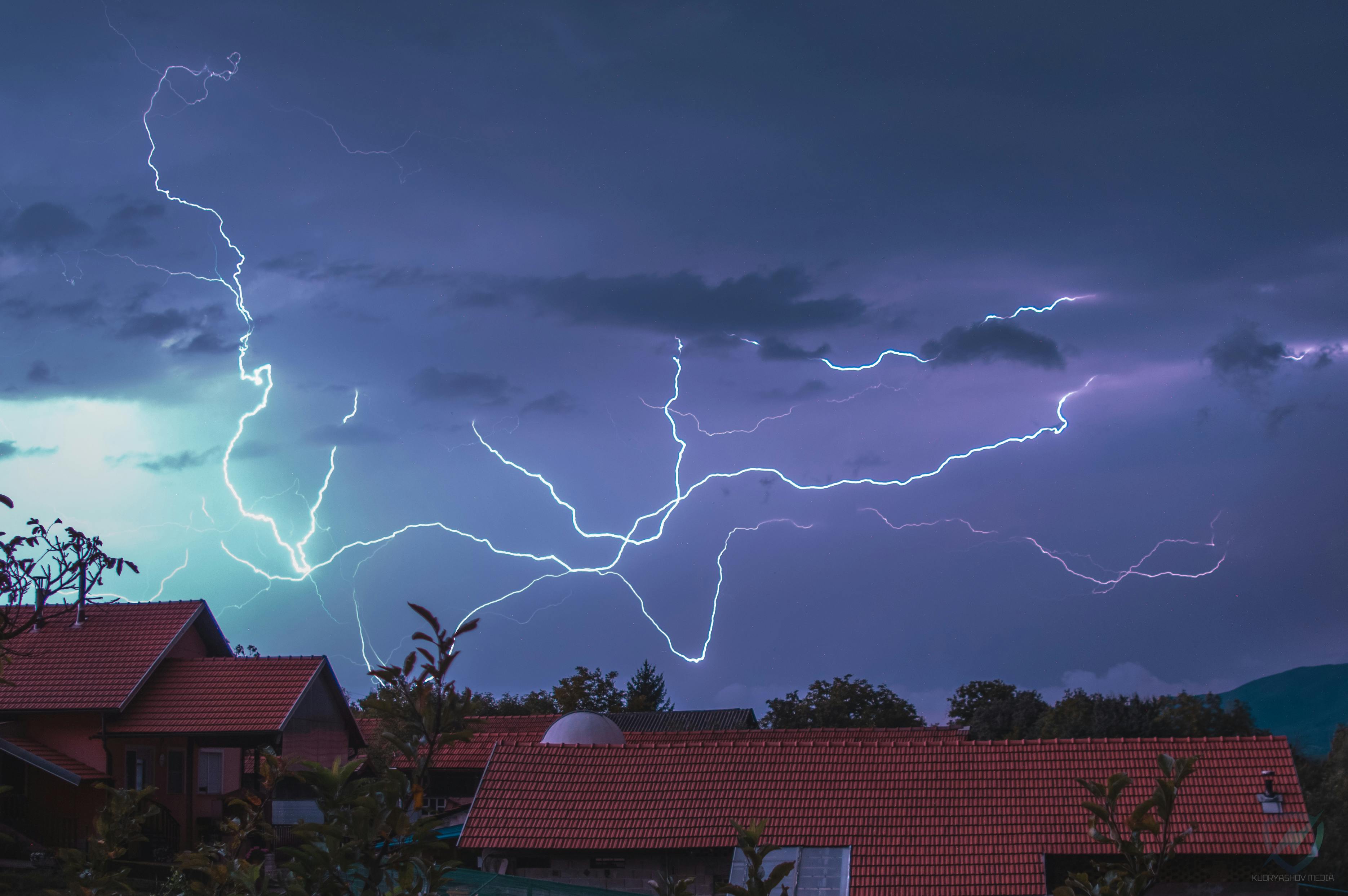 a lightning above a town