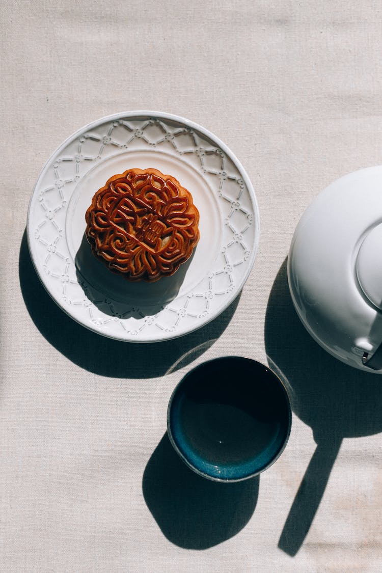 Chinese Mooncake On A Ceramic Flatware 