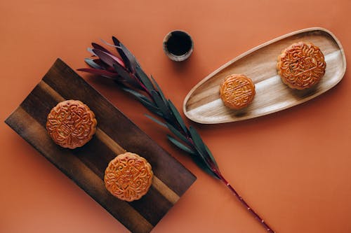 Mooncakes on Wooden Trays