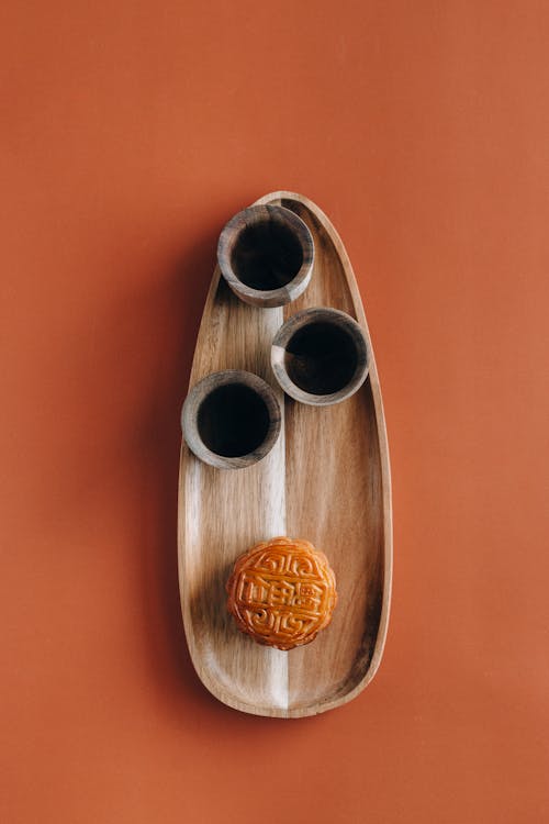 Chinese Mooncake on a Wooden Tray 