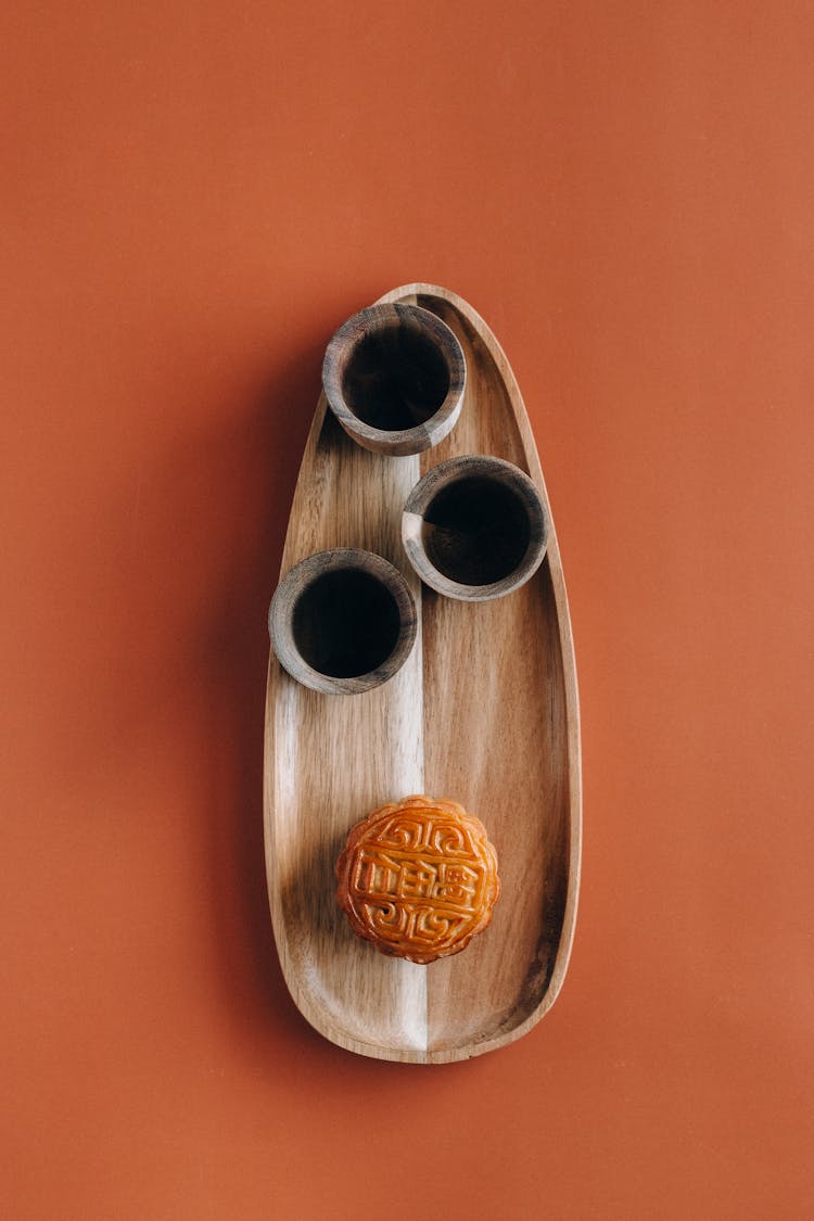 Chinese Mooncake On A Wooden Tray 