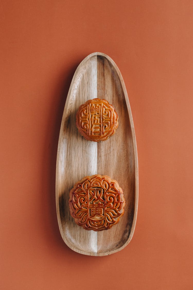 Mooncakes On Wooden Tray