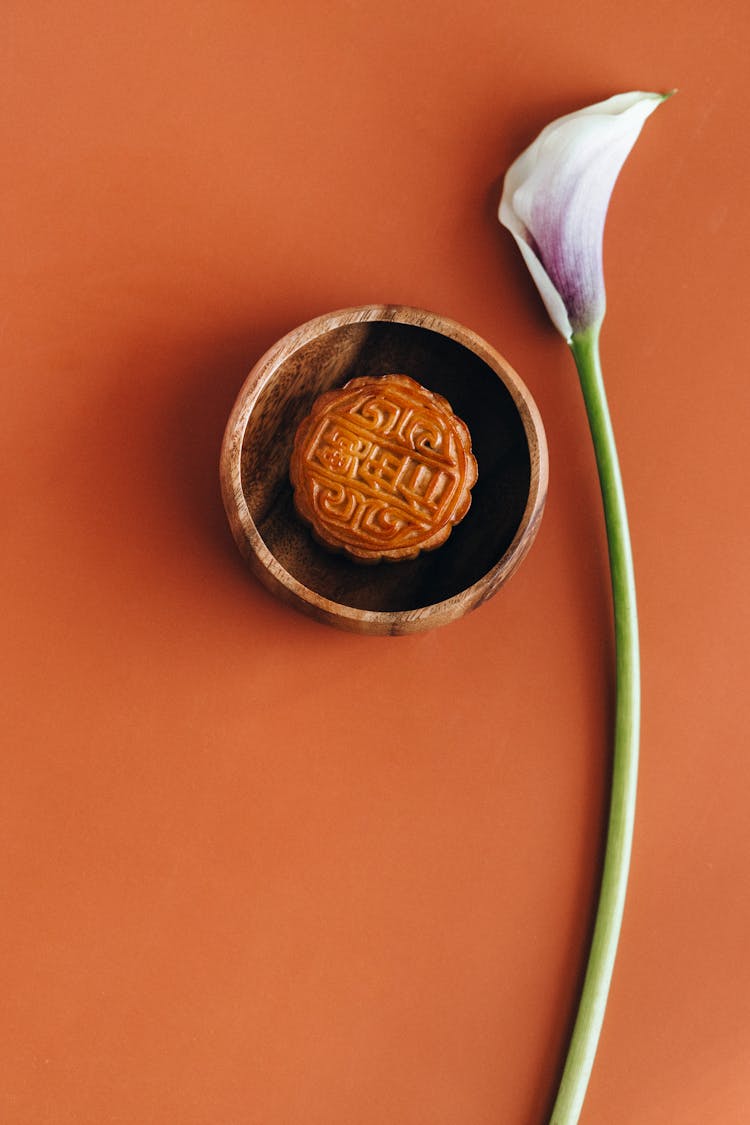 Chinese Mooncake In A Wooden Bowl