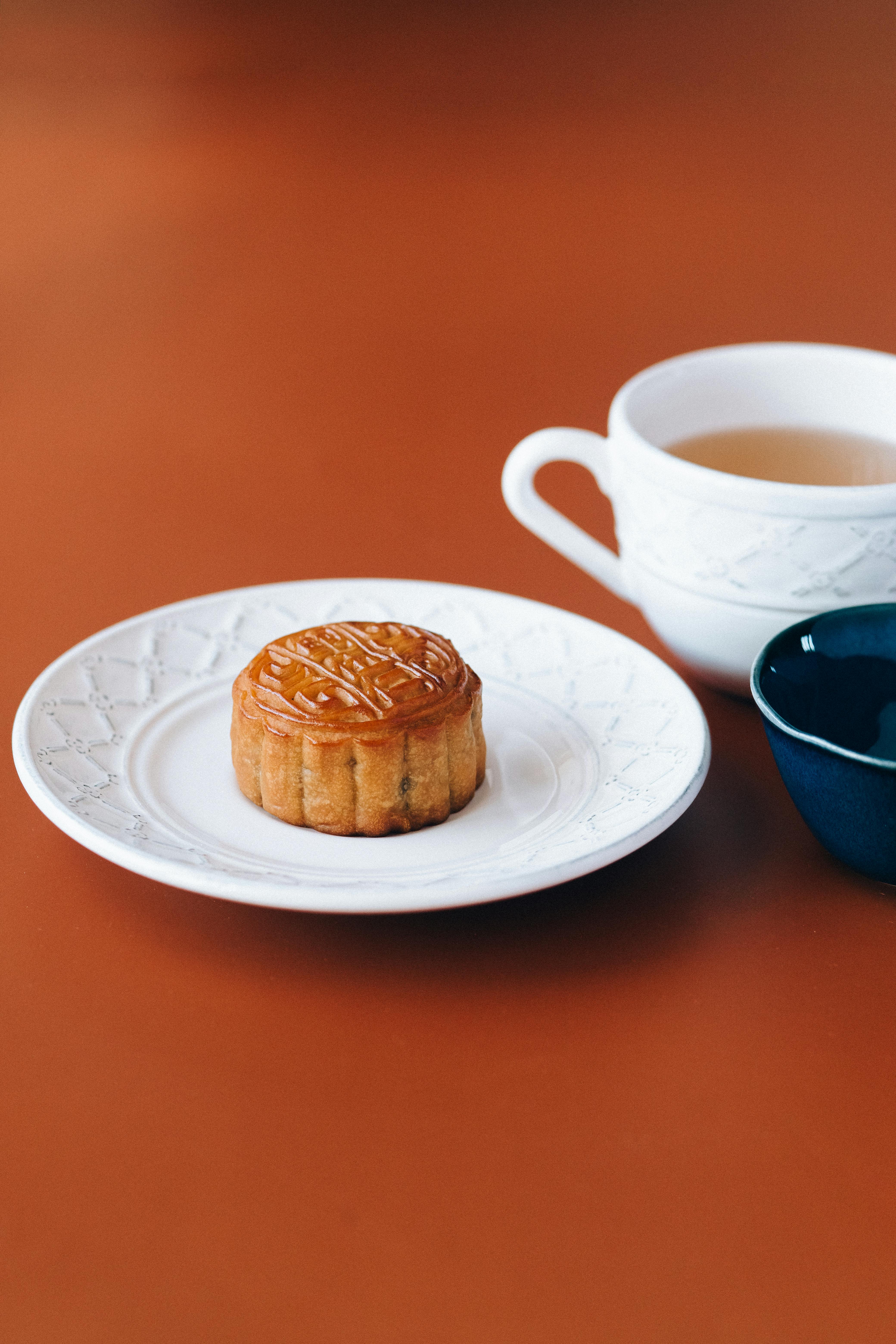 mooncake on white ceramic plate