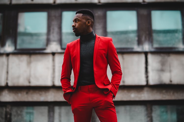 Male Model In Red Suit