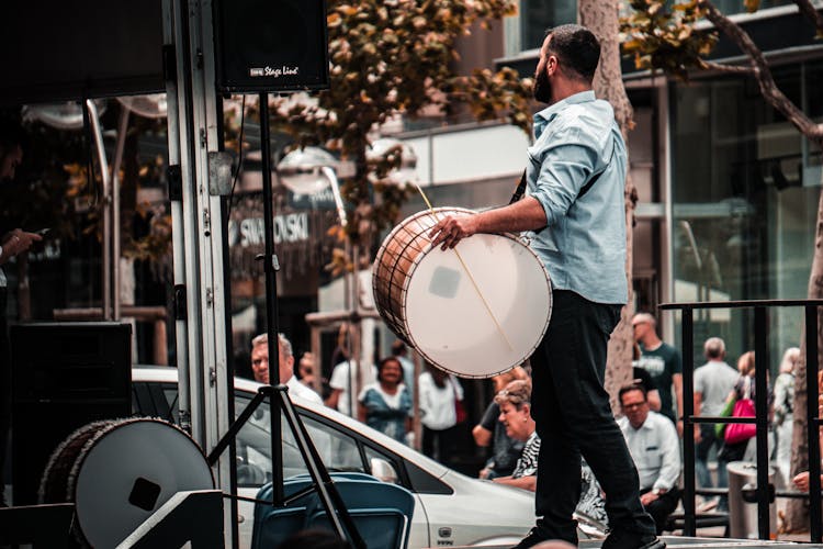 Man With Drum On Stand