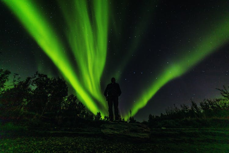 Man Looking At Aurora Borealis