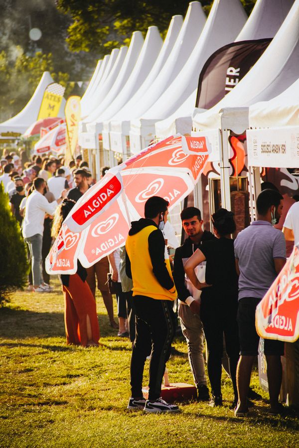 Festival crowd with food stalls
