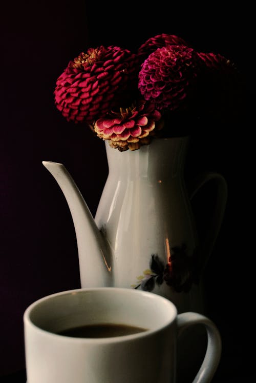 Ceramic Teapot With Dahlia Flowers