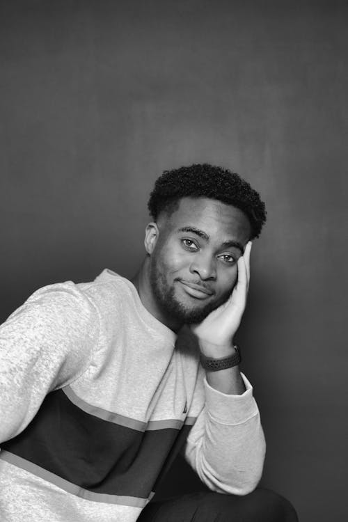 Black and White Portrait of Smiling Man