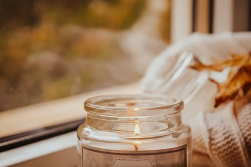 Free Clear Glass Candle Holder With Candle Stock Photo