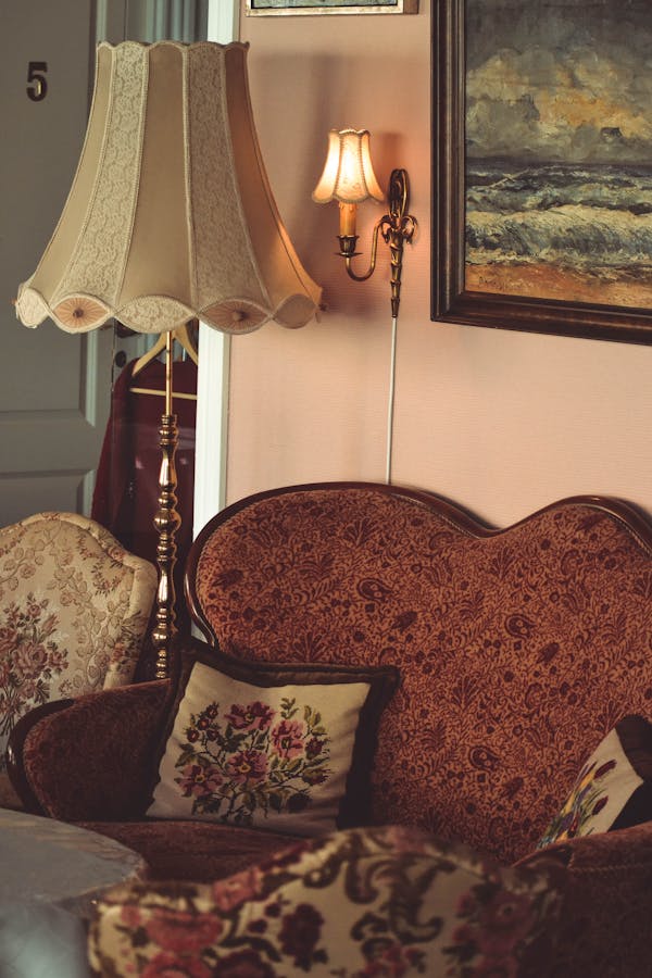 Free stock photo of couch, fixtures, floral design