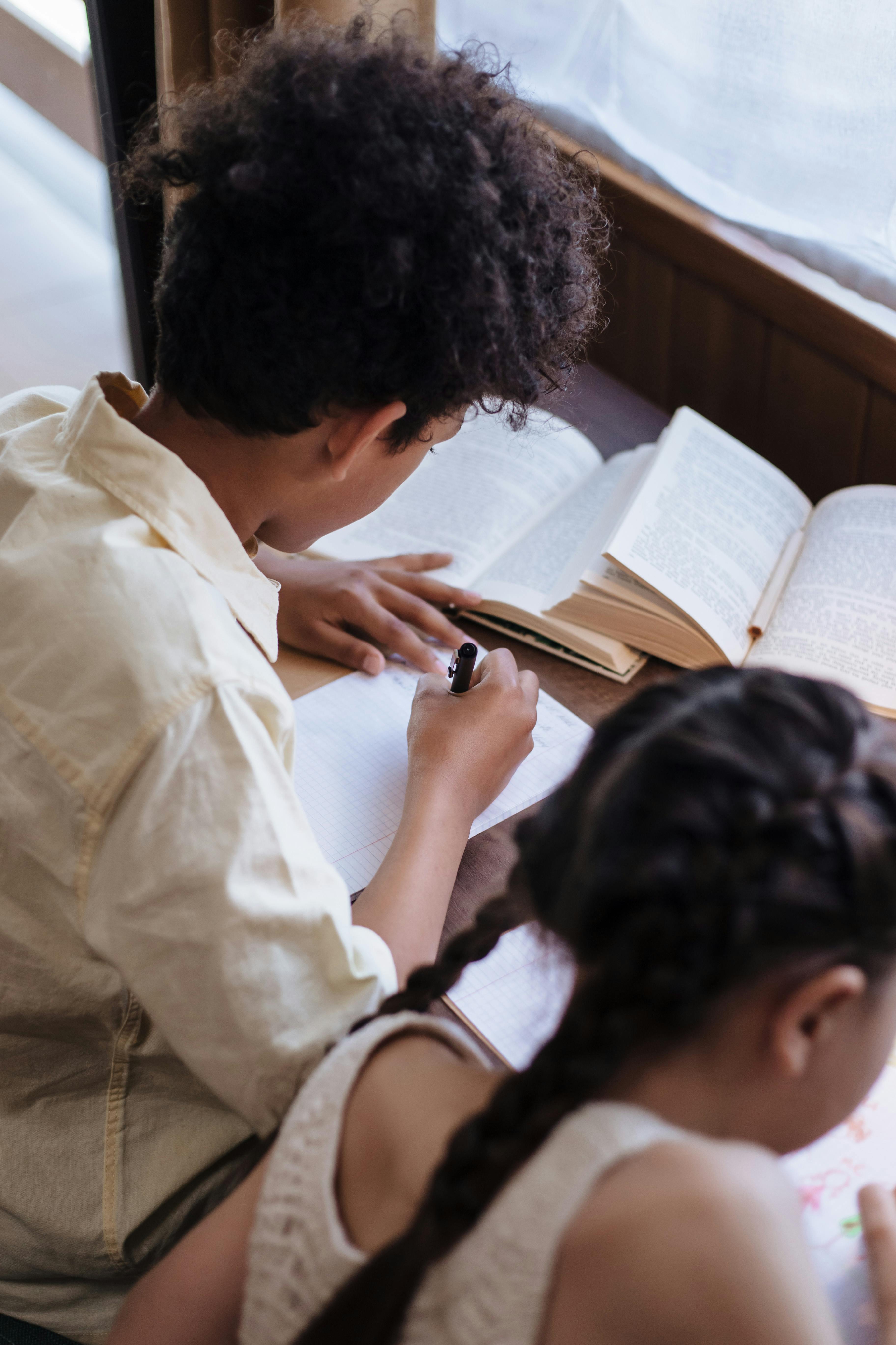 brother and sister learning