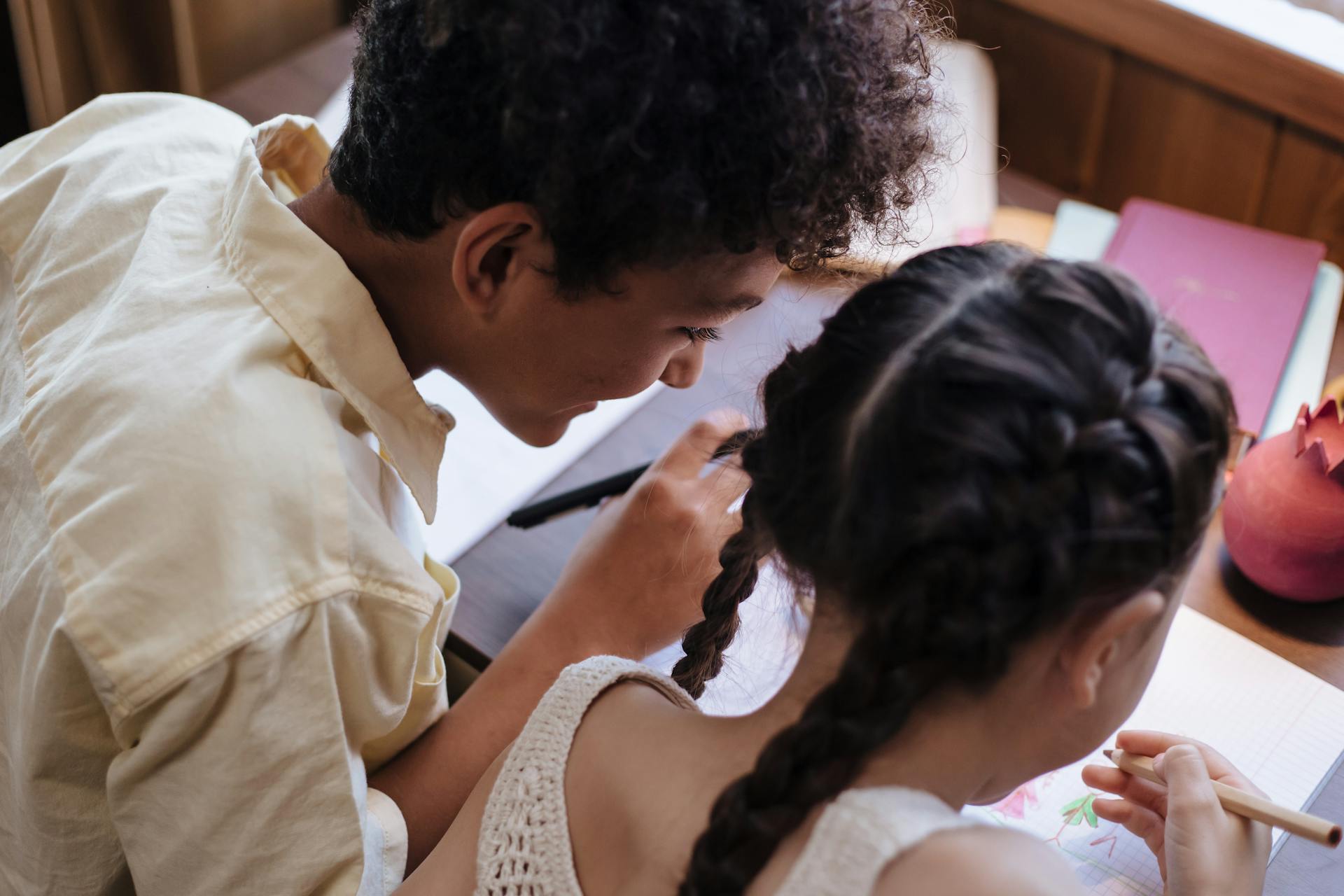 A Brother and Sister Learning and Drawing