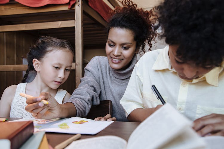 Mother And Children Drawing