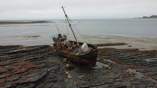 Abandoned Shipwreck on the Sea