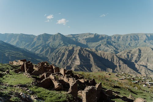Aerial View of Building Ruins in the Green Mountain Ranges