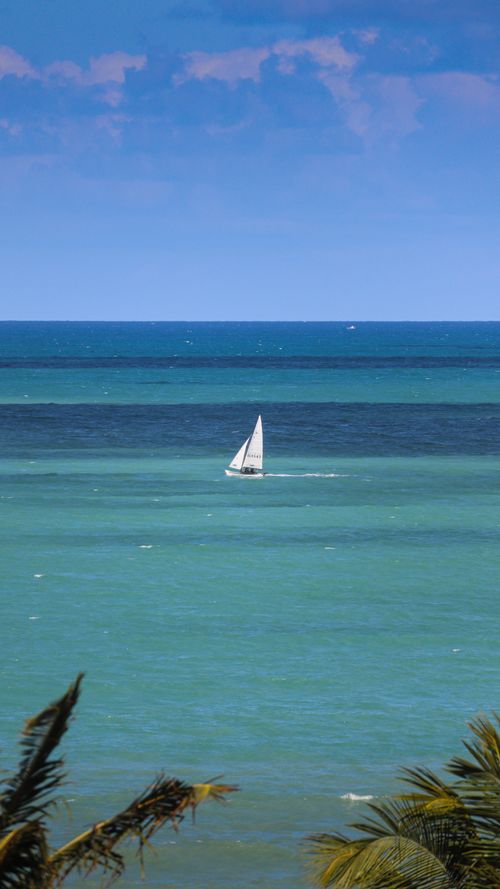Free Idyllic seascape with a sailboat on a vast blue ocean under a clear sky. Stock Photo