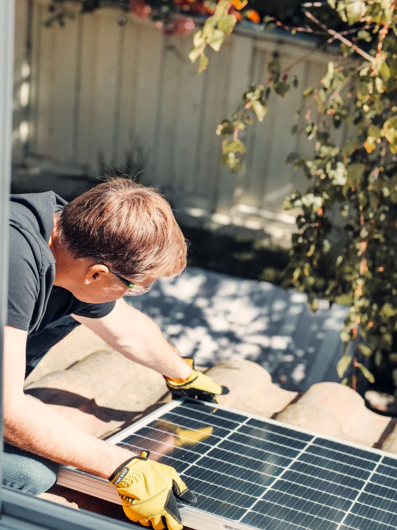 Portable solar panel in a sunny campsite