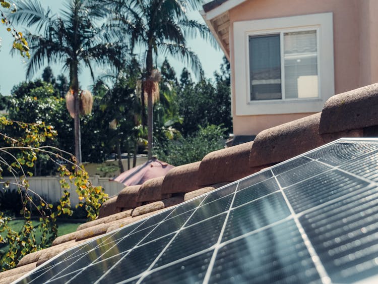 Solar Panel On Roof Of House In California, USA