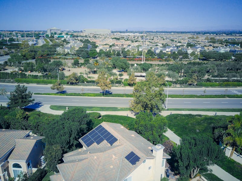 Aerial view of residential solar installation in Zambia