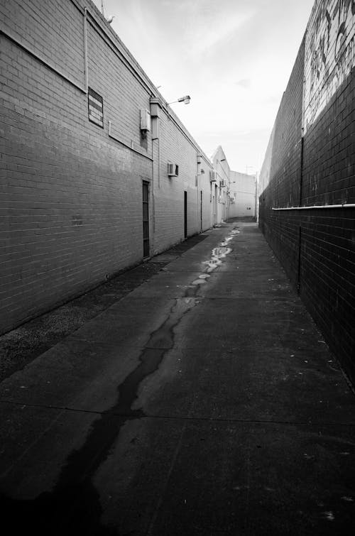 Free Grayscale Photo of a Narrow Alley Stock Photo
