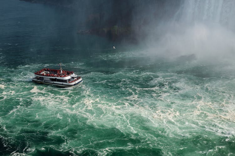 Cruise Ship On Rough Waters At Niagara Falls