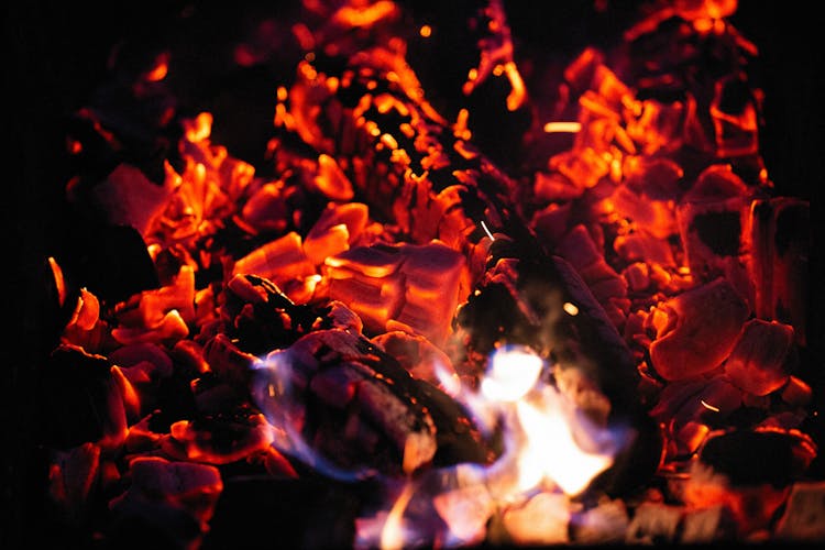 Coal Embers Burning At Night 