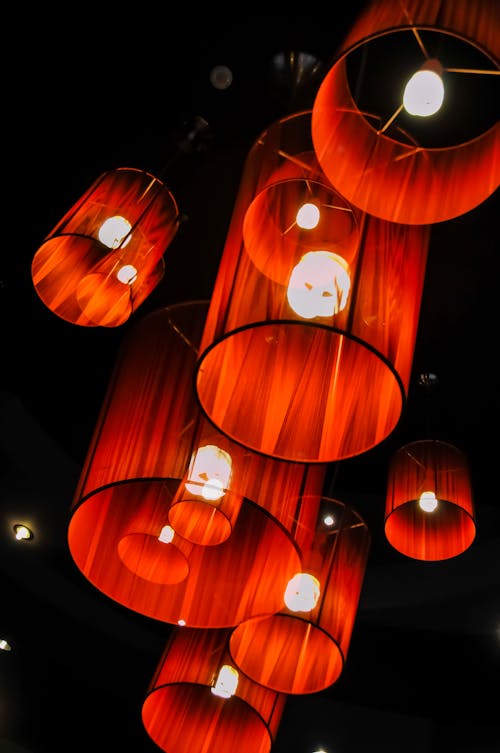 Red Ceiling Lamps with Light Bulbs