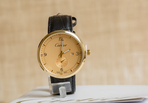 A Leather Strap Cartier Watch on Display