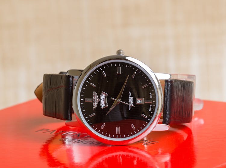 Close Up Of A Black Wristwatch