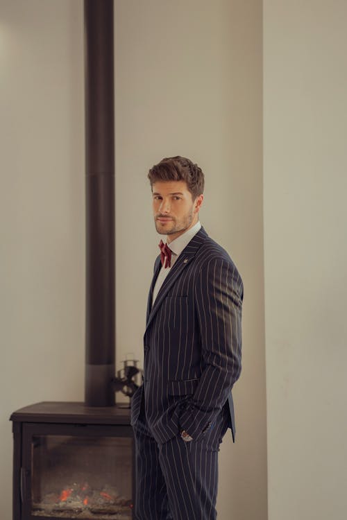 Free A Handsome Man In Striped Suit  Stock Photo